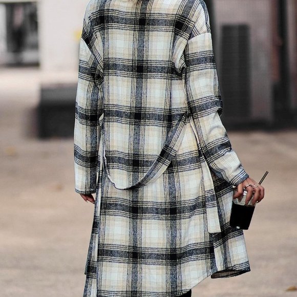 plaid print belted overcoat casual streetwear - Picture 6 of 7